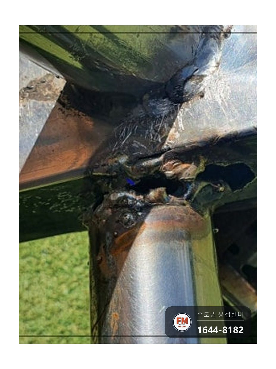 축구골대 프레임 접합부 보강 시공 전