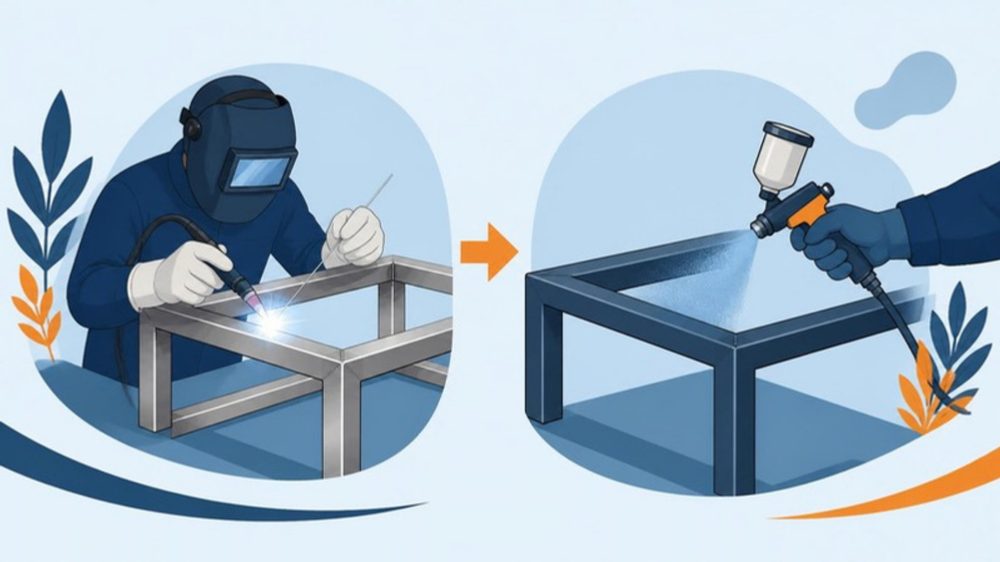 스텐 프레임을 알곤으로 붙이고 코팅하는 그림
